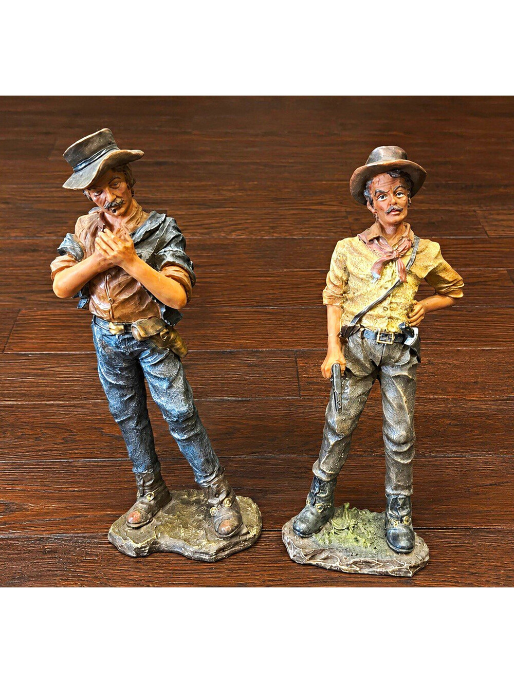 Vintage Western Cowboy Figurines Pair Hand Painted Resin Old West Statues